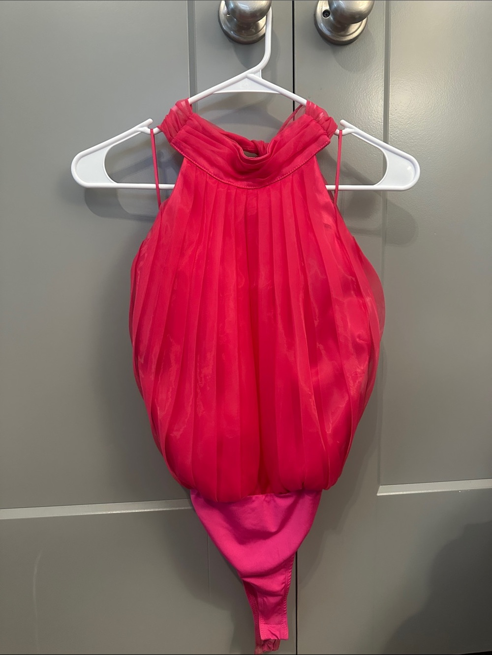 TCEC Hot Pink Pleated Halter Bodysuit
